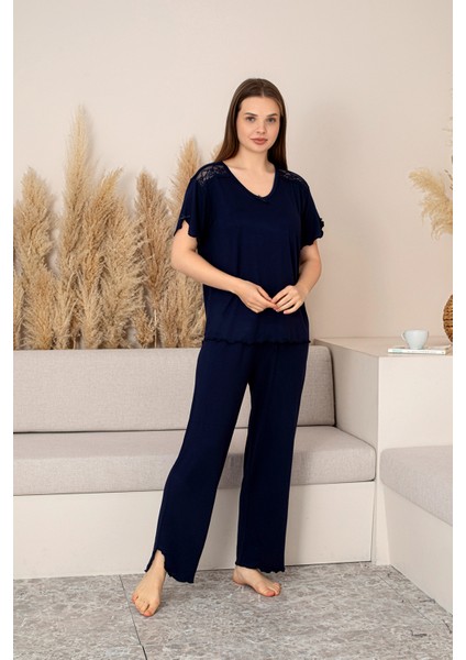 “bambu Kumaş Büyük Beden Kadın Dantelli Uzun Kollu Pijama Takımı – Yumuşak, Nefes Alabilir, Şık ve Rahat, M-5xl”