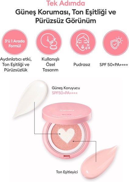 Pembe Bazlı Güneş Koruyucu Cushion A'Pıeu Pure Block Tone-Up Sun Cushion SPF 50+ Pa ++++