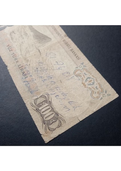 39963680EB1642A7F5 6. Emisyon 100 Lira Haliyle Yazılı (Efemera) Eski Kağıt Para