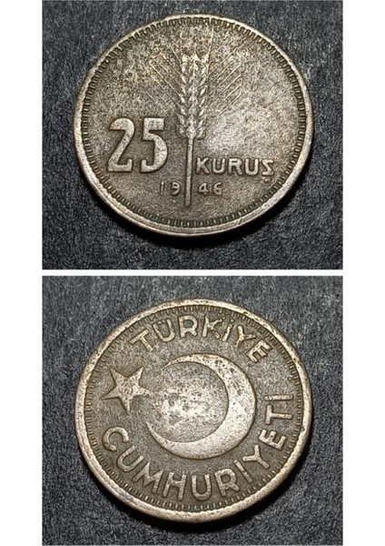 39963680E00B741342 Kızıl 25 Kuruş 1946 (R) Topmermisi Çt+/ççt Eski Madeni Para