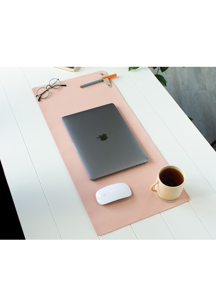 Pu Deri Geniş Masa Matı | El Yapımı Ofis Dekorasyon & Gaming Mousepad + Bardak Altlığı – 70X32 cm