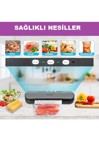 VS6910 Ev Tipi Elektrikli Vakum Makinesi + 10 Adet Vakum Poşeti