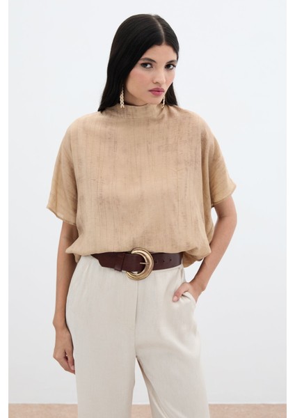 Desenli Salaş Bluz - Camel