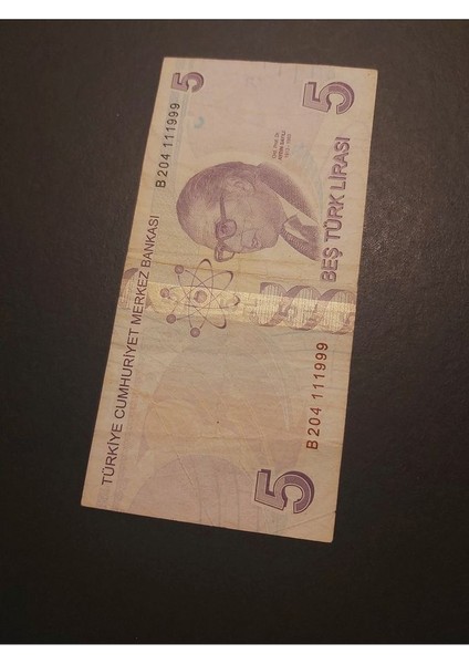 39963680EAFE2BE3B4 5tl Güzel Numara B204 Çt+ Tc Kağıt Para