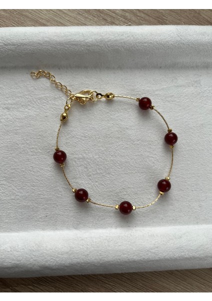 Akik Taşı Altın Kaplama Bileklik El Yapımı