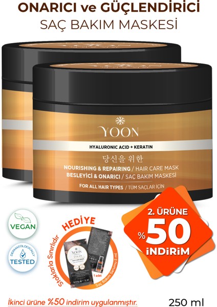 2'li Saç Bakım Maskesi 360° Yoğun Onarıcı Hyaluronic Asit ve Keratinli Saç Maskesi 2 Adet x 250ML