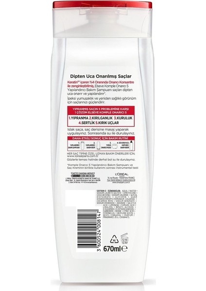 L'oréal Paris Komple Onarıcı 5 Yapılandırıcı Bakım Şampuanı 670 ml 2 Adet modelleri