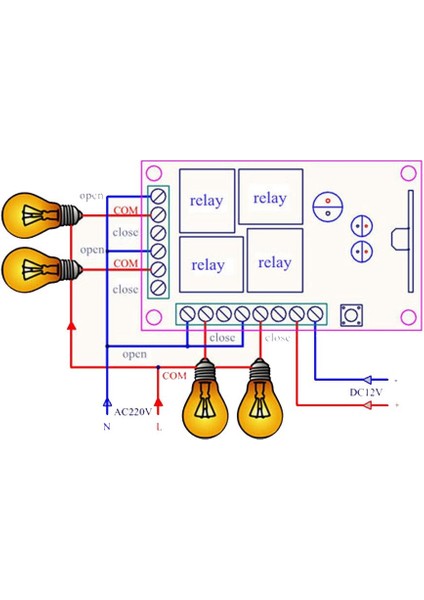 12V 433MHZ 4 Kanallı Kablosuz Kumandalı Rf Alıcılı Röle Modülü (Kutulu)