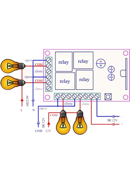 12V 433MHZ 4 Kanallı Kablosuz Kumandalı Rf Alıcılı Röle Modülü (Kutulu)
