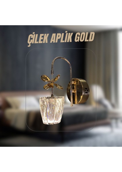 Altın kaplama çilek detaylı aplike, şık tasarım, dekoratif kullanım için ideal, E27 duyli