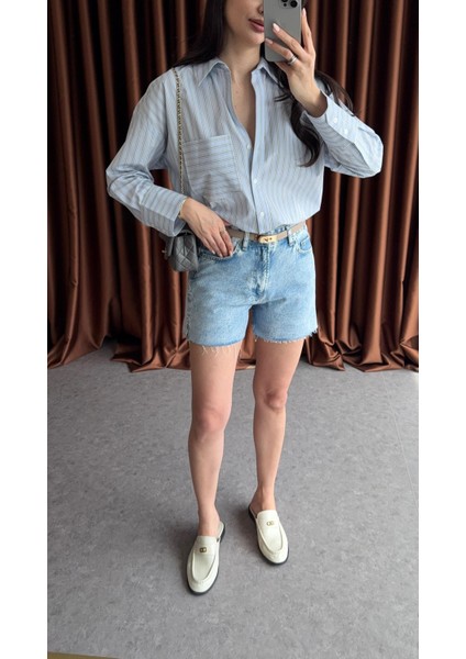 Şehir Boy Denim Mavi Şort