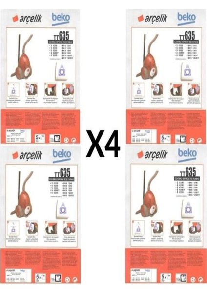 4 Paket 20 Adet Bks 1325 B Süpürge Modeli 5 Adet Toz Torbası TT635