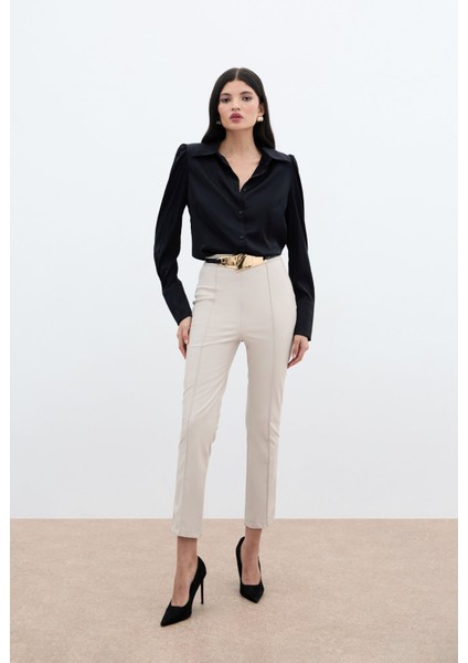 Yüksek Bel Deri Pantolon - Taş modelleri