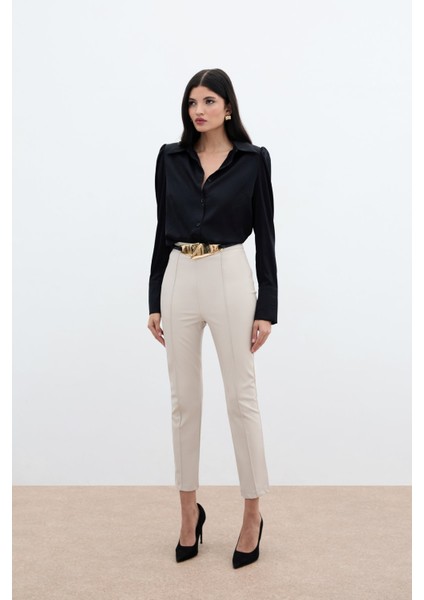 Yüksek Bel Deri Pantolon - Taş fırsatları