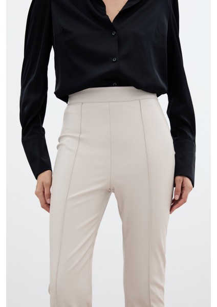 Yüksek Bel Deri Pantolon - Taş indirimleri