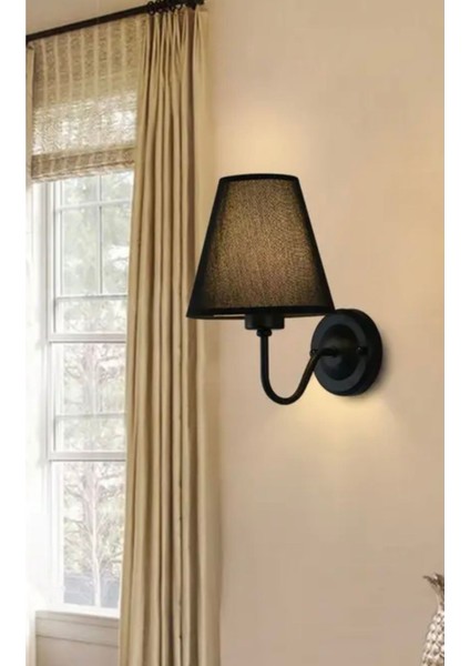 Modern Siyah Aplik ve Abajur, Metal Duy, E27, Şık ve Zarif Tasarım