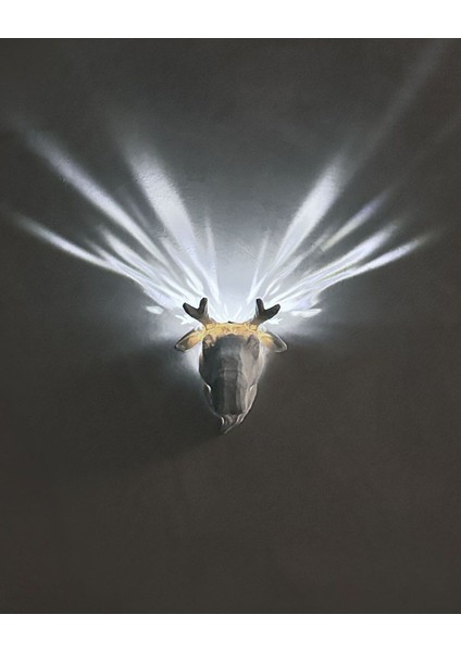 Geyik figürlü LED duvar lambası, pilli, modern ve dekoratif aydınlatma, beyaz renk