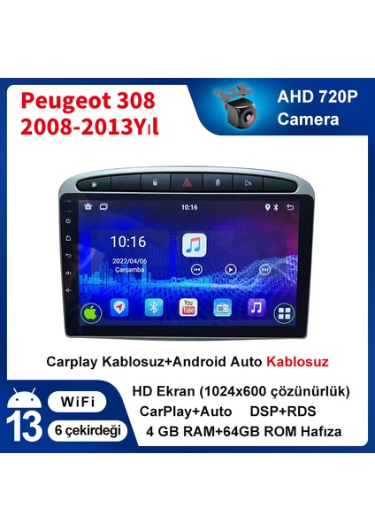 Peugeot 308/408 2008-2013 Yıl Uyumlu 9 Inç 4 GB Ram 64 GB Hafıza Multimedya Carplay Navigasyon