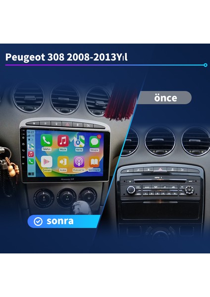 Peugeot 308/408 2008-2013 Yıl Uyumlu 9 Inç 4 GB Ram 64 GB Hafıza Multimedya Carplay Navigasyon