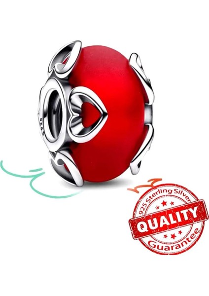 Buzlu Kırmızı Murano ve Kalpler Gümüş Charm modelleri