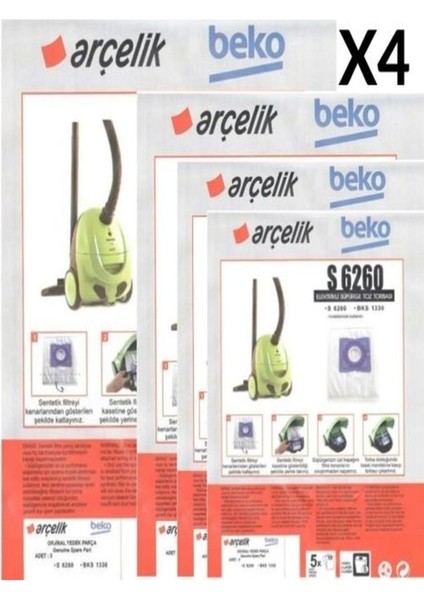 Eticaretarena 4 Paket 20 Adet Arçelik S 6260 Süpürge Modeli Toz Torbası S 6260