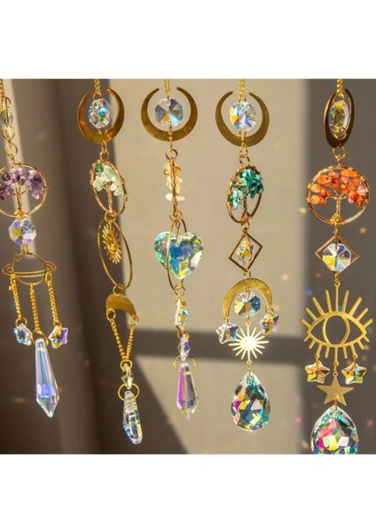 Dekoratif Hediyelik 6'lı Gökkuşağı Prizma Yansımalı Kristal Rüzgar Çanı Güneş Kapanı/yakalayıcı