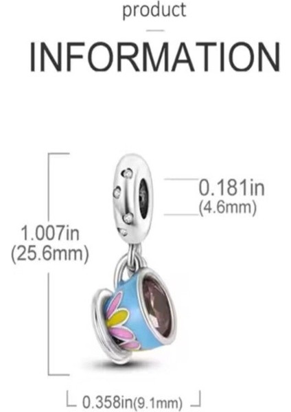 Renkli Kahve Fincanı Sallantılı Gümüş Charm fiyatları