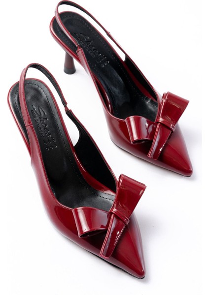 İnf-4501 Bordo Rugan Günlük Arkası Açık Fiyonklu Topuklu Bayan Ayakkabı indirimleri