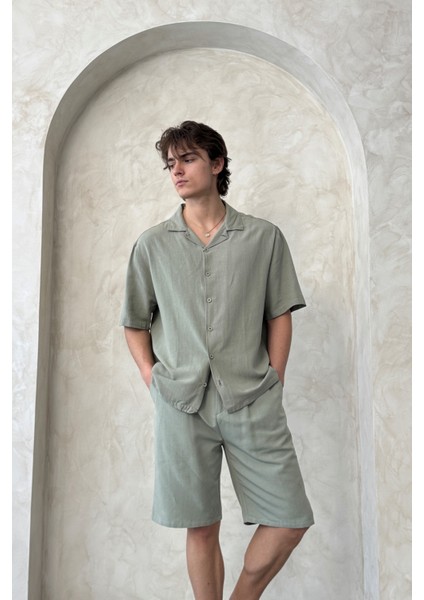 Erkek Oversize Keten Gömlek Şort Takım modelleri