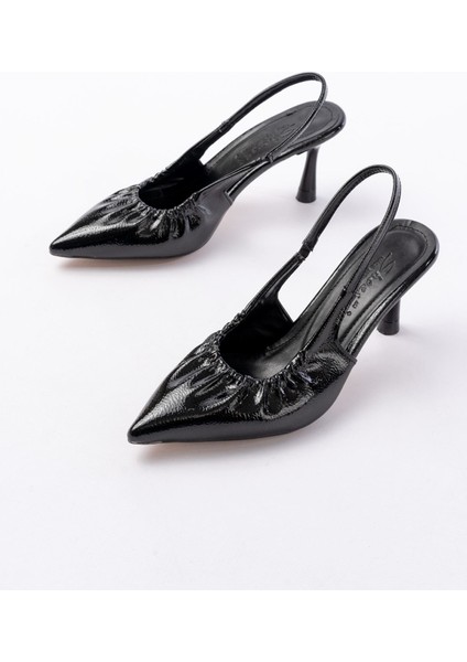 İnf-40451 Bej Kırışık Rugan Günlük Arkası Açık Topuklu Bayan Ayakkabı modelleri