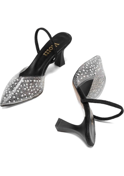 V-1005 Gümüş Günlük Arkası Açık Taşlı Topuklu Bayan Ayakkabı fırsatları