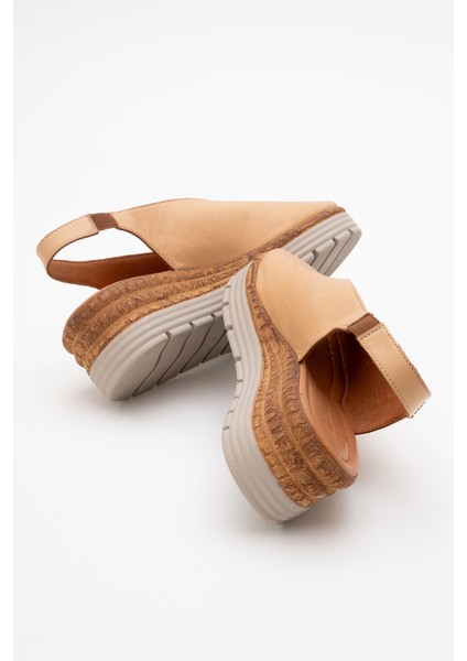 Kadın Dolgu Topuk Comfort Günlük Sandalet Deri Zy 8094 Karamel