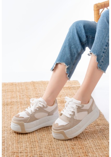 Sp-190 Beyaz Garni Bağcıklı Fileli Yüksek Taban Günlük Spor Ayakkabı