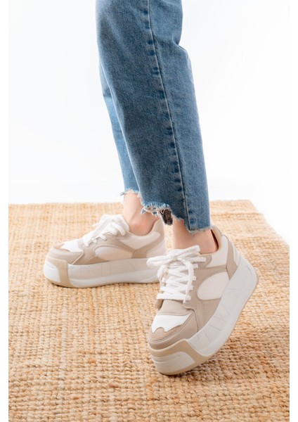 Sp-190 Beyaz Garni Bağcıklı Fileli Yüksek Taban Günlük Spor Ayakkabı modelleri