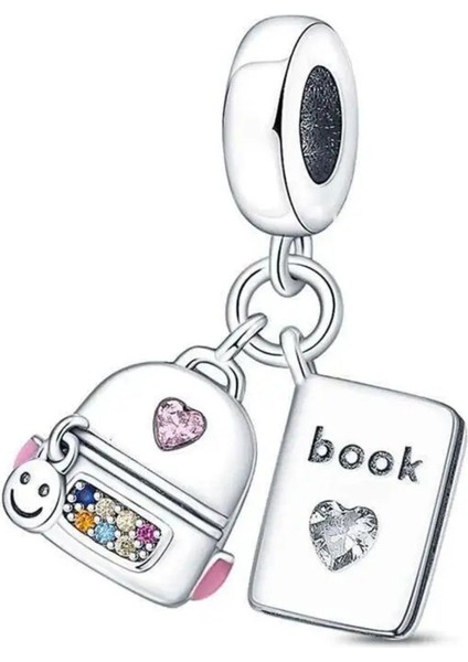 Kitap Sırt Çantası Sallantılı Gümüş Charm
