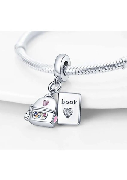 Kitap Sırt Çantası Sallantılı Gümüş Charm fiyatları
