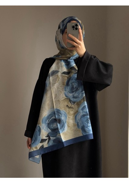 Pamuklu Rose Desen Şal- Lacivert fiyatları