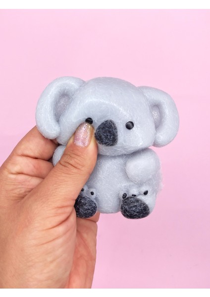 Koala Squishy Tüylü Gri Koala Yumuşacık (9x9 Cm) Sukuşi - Gri
