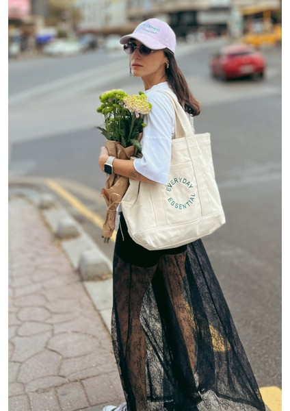 % 100 Pamuk Kanvas " Everyday Essential " Bez Çanta / Tote Bag