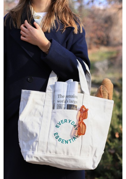 % 100 Pamuk Kanvas " Everyday Essential " Bez Çanta / Tote Bag