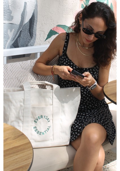 % 100 Pamuk Kanvas " Everyday Essential " Bez Çanta / Tote Bag