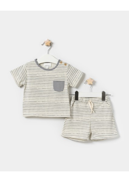 Erkek Bebek Cepli T-Shirt Şortlu Çizgili Yazlık Ikili Takım