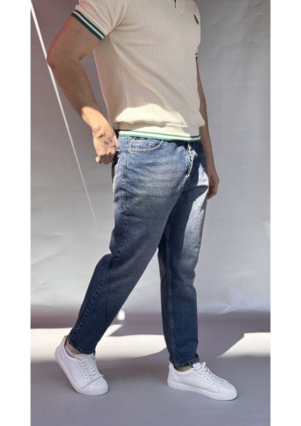 Yıkamalı Koyu Mavi Boyfriend Pantolon modelleri