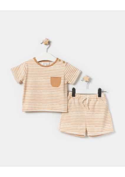 Erkek Bebek Cepli T-Shirt Şortlu Çizgili Yazlık Ikili Takım