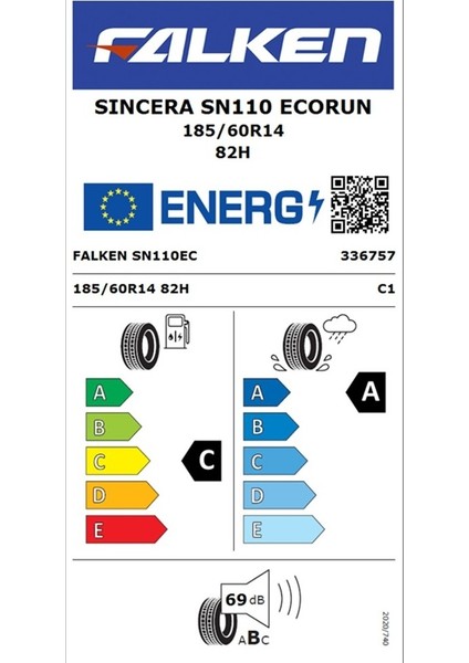 185/60 R14 Tl 82H Sıncera SN110 Ecorun Falken