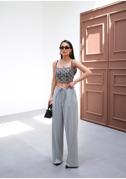 Kadın Beli Lastik ve Bağcıklı Geniş Paça Pantolon fırsatları