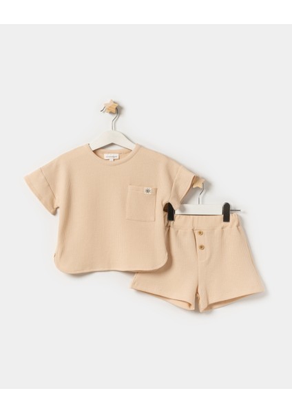Oversize Cepli T-Shirt Şortlu Waffle Çocuk Yazlık Ikili Takım