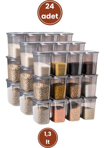 Kare Erzak Saklama Kabı 24'lü Set, Gıda Baharat Bakliyat Saklama Kabı Orta Boy 24X(1,3 Lt) fiyatları