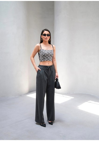 Kadın Beli Lastik ve Bağcıklı Geniş Paça Pantolon fırsatları