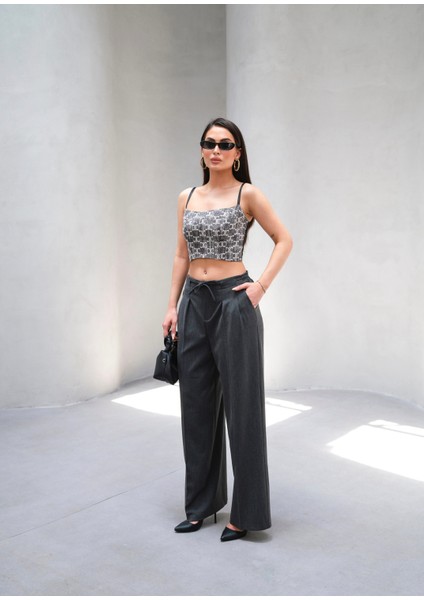 Kadın Beli Lastik ve Bağcıklı Geniş Paça Pantolon indirimleri